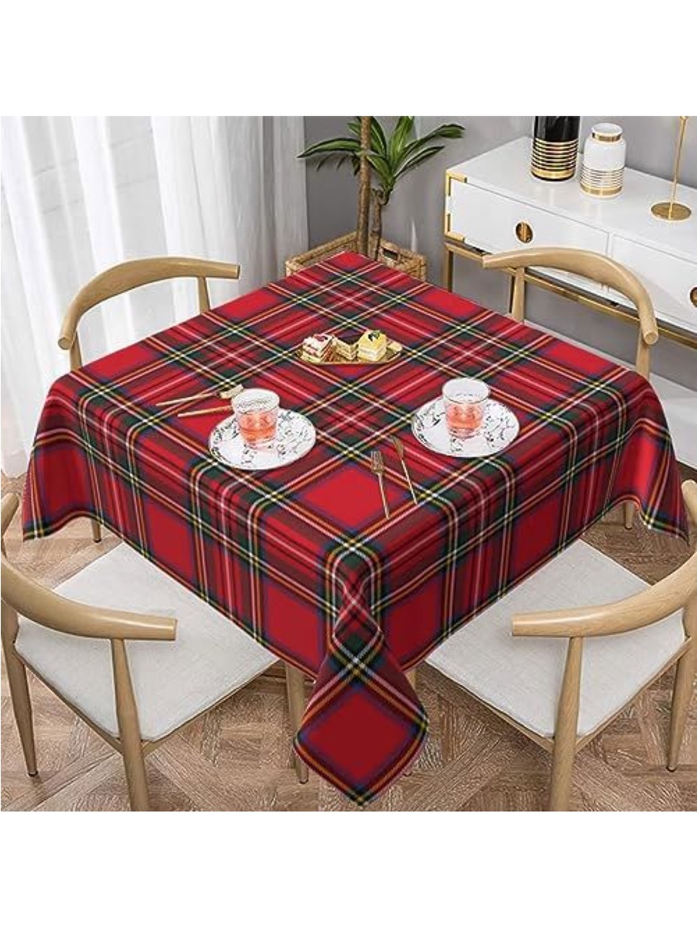 NEW BETGINY Christmas Tablecloth 60x60 Inch Square Red Green Buffalo Plaid